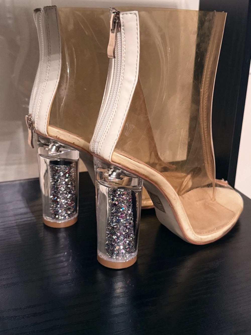 Public Desire Gold Clear Peep Toe Heeled Booties - Picture 2 of 6